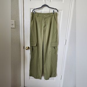 PLT Pretty Little Thing Olive Green Cargo Wide Leg Baggy y2k Style Pants US 14